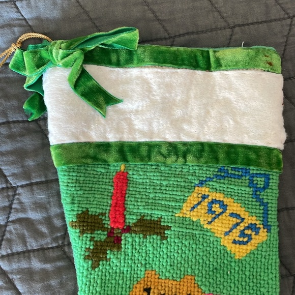 VINTAGE 70s Handmade Christmas stocking needlepoint signed cowboy puppy horse - Picture 5 of 10